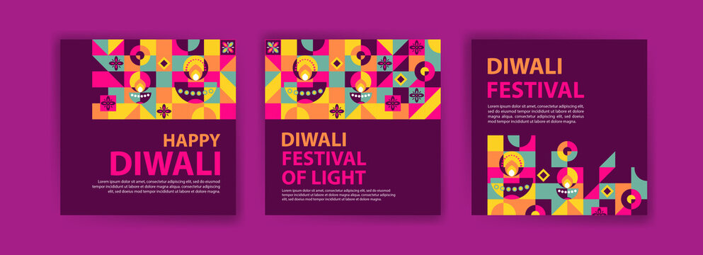 Social media post template for Diwali Celebration. Colorful neo geometric poster for Diwali Celebration.