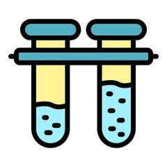 Two test tubes icon. Outline two test tubes vector icon color flat isolated