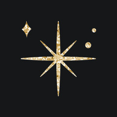 Sparkling stars vector icon with glitter texture on black background