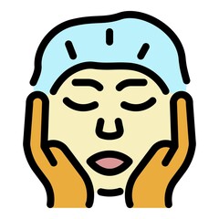 Applying cream on face icon. Outline applying cream on face vector icon color flat isolated