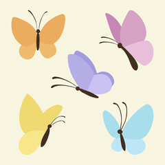 Pastel butterfly sticker, design element vector set - obrazy, fototapety, plakaty