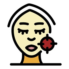 Female face and scope icon. Outline female face and scope vector icon color flat isolated