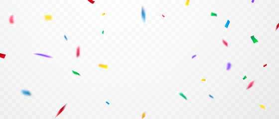Celebration background template with confetti and colorful ribbons.