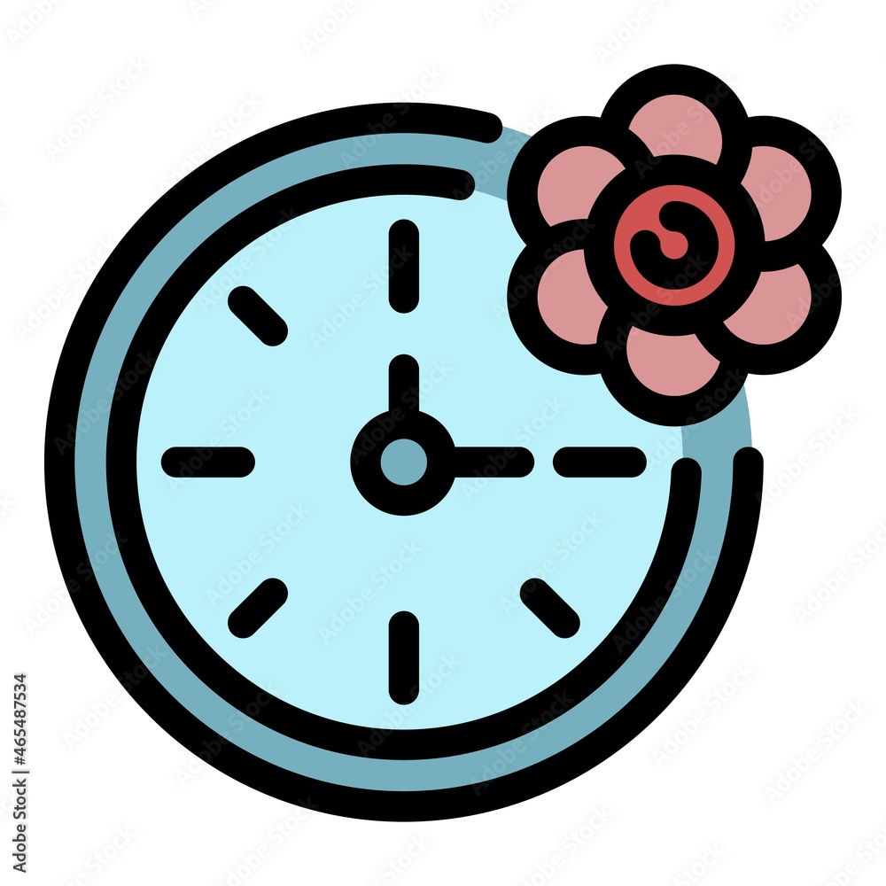 Sticker Clock and flower icon. Outline clock and flower vector icon color flat isolated - Stickers