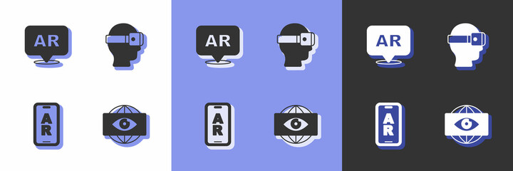 Set Big brother electronic eye, Augmented reality AR, and Virtual glasses icon. Vector