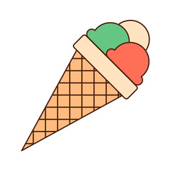 Multi-colored ice cream balls in a cone isolated on a white background