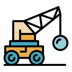 Crane wrecking ball icon. Outline crane wrecking ball vector icon color flat isolated