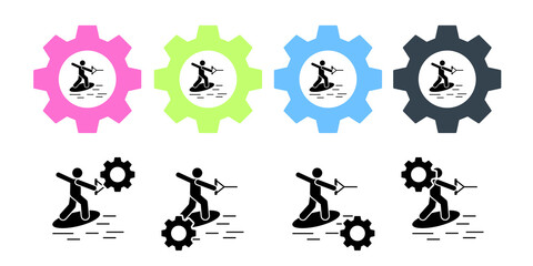 Man adventure sea surfing vector icon in gear set illustration for ui and ux, website or mobile application