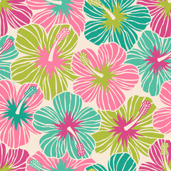 Fototapeta na wymiar Colorful hibiscus pattern vector background.