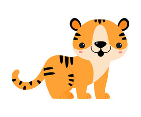Cute Little Striped Tiger Cub with Orange Fur Vector Illustration