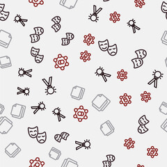 Set line Medal, Comedy and tragedy masks, File document and Molecule on seamless pattern. Vector