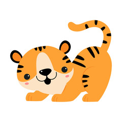 Cute Little Striped Tiger Cub with Orange Fur Vector Illustration