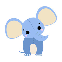 Fluffy Blue Elephant with Trunk as Kids Toy Vector Illustration
