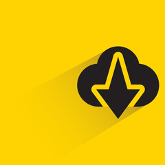 cloud download with shadow on yellow background