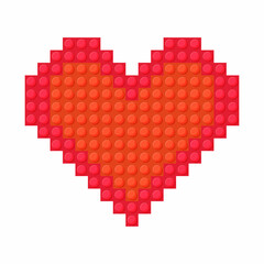 Plastic red heart on white background made of construction kit