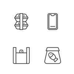 Set line Online ordering fish, food, Lunch box and Food on mobile icon. Vector