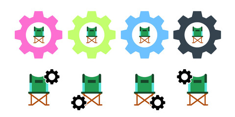 Camp chair, folding vector icon in gear set illustration for ui and ux, website or mobile application