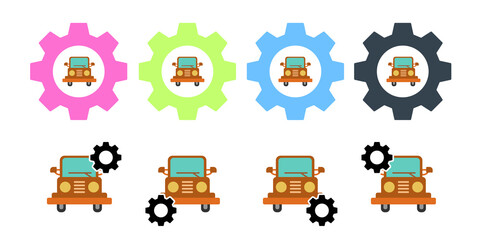 Car, automobile vector icon in gear set illustration for ui and ux, website or mobile application