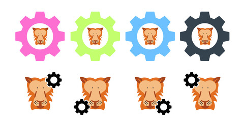 Lion, animal, wildlife vector icon in gear set illustration for ui and ux, website or mobile application