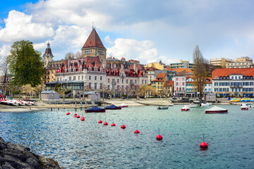 Ouchy district on Lake Geneva in Lausanne city, Switzerland