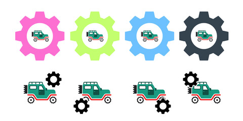 Car, automobile vector icon in gear set illustration for ui and ux, website or mobile application