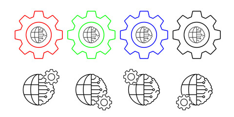 Brain earth globe vector icon in gear set illustration for ui and ux, website or mobile application