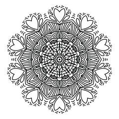 Abstract circular pattern with many details and geometry elements in form of mandala. Vector illustration for coloring book, henna, mehndi, decoration, fabric, wall interior, cloth