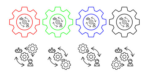 Gear. Man robot arrows synchronizing vector icon in gear set illustration for ui and ux, website or mobile application