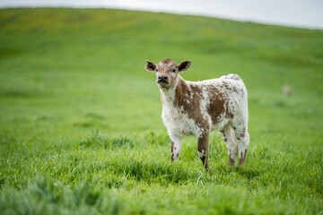cows in the field, grazing on grass and pasture in Australia, on a farming ranch. Cattle eating hay...