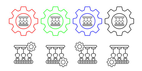 Robot arm box conveyor vector icon in gear set illustration for ui and ux, website or mobile application