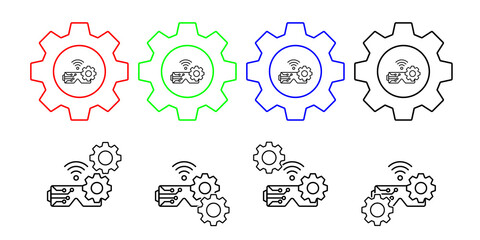 Vr glasses gear connection vector icon in gear set illustration for ui and ux, website or mobile application