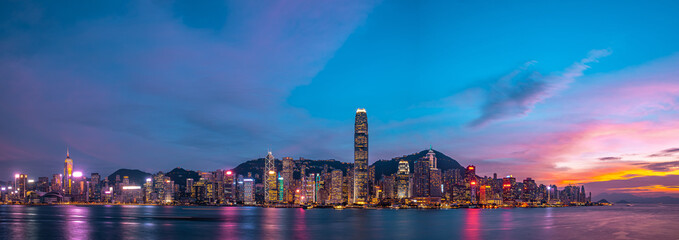 Hong Kong Victoria Harbor in magic hour	
