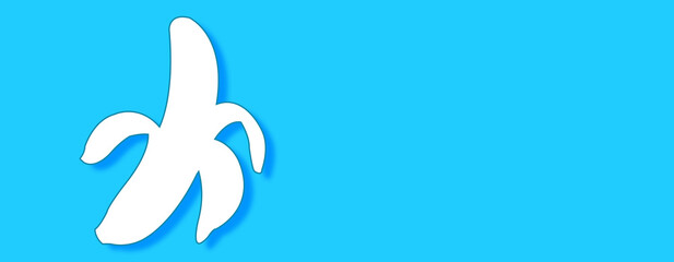 Banana Concept on blue background. Horizontal web banner with copy space, template.