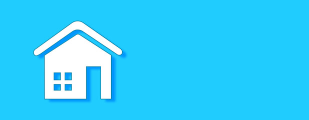 Home Icon Concept on blue background. Horizontal web banner with copy space, template.