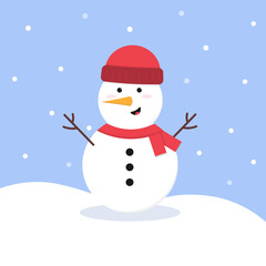 A cute cartoon snowman under the snow