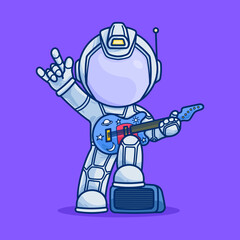Cute Astronaut Playing Guitar Cartoon