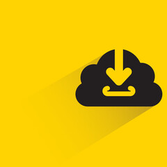 cloud download with shadow on yellow background