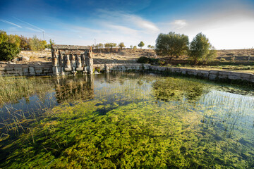 Fototapeta premium The Hittite spring sanctuary of Eflatun Pinar lies about 100 kilometres west of Konya close to the lake of Beysehir in a hilly, quite arid landscape.