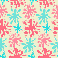 Seamless pattern of pink blue stains of flowing paint, splashes of colored liquid funny vector