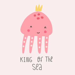 Cute cartoon  illustration. King of the sea.