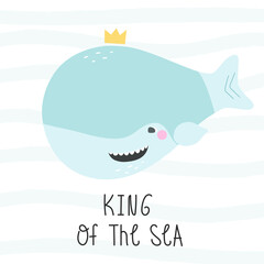 Cute cartoon  illustration. King of the sea.