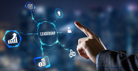 Internet, business, Technology and network concept. Leadership business management. Virtual button.
