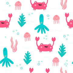 sea life -  seamless pattern for kids