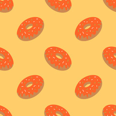 Seamless pattern, sweet dessert donut with glaze, textile packaging wallpaper, vector illustration