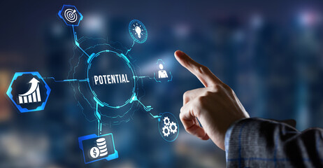 Internet, business, Technology and network concept. Coach motivate to personal development. Personal and career growth. Potential and motivation concepts. Virtual button.