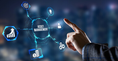 Internet, business, Technology and network concept. Asset management. Virtual button.