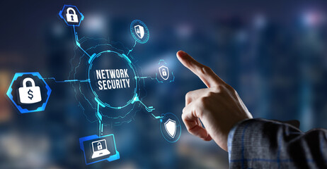 Internet, business, Technology and network concept. Cyber security data protection business technology privacy concept. Virtual button.