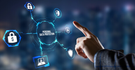 Internet, business, Technology and network concept. Cyber security data protection business technology privacy concept. Virtual button.