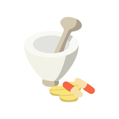 Medical Mortars and pills, Medical Equipment, Vector Object Illustration, Isolated White Background