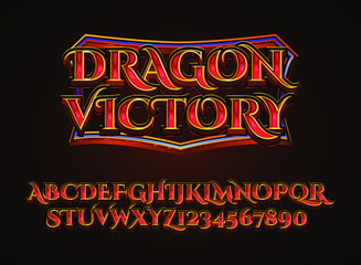 fantasy golden red dragon victory medieval rpg game logo text effect with frame border © didik